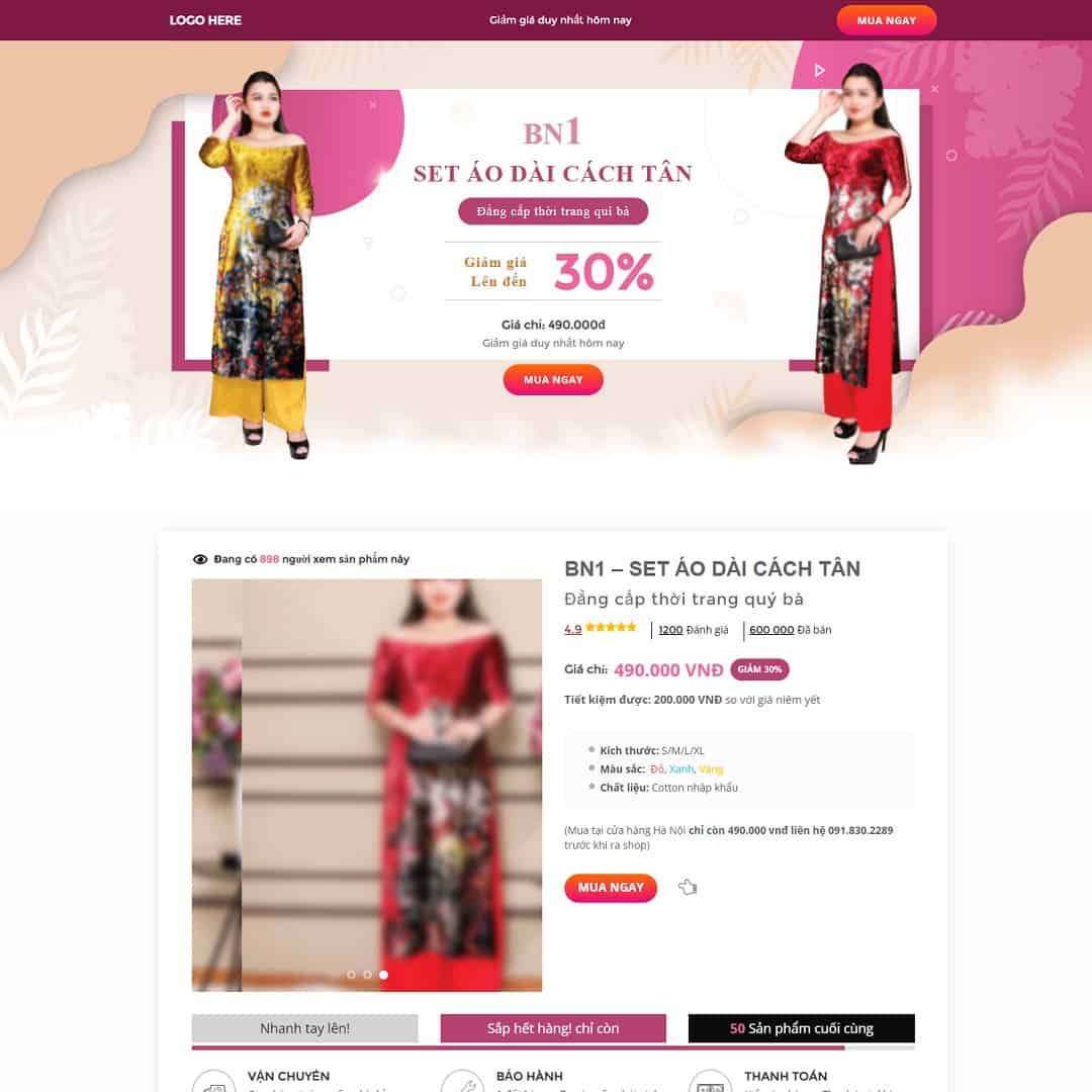 Mẫu website Landing page áo dài