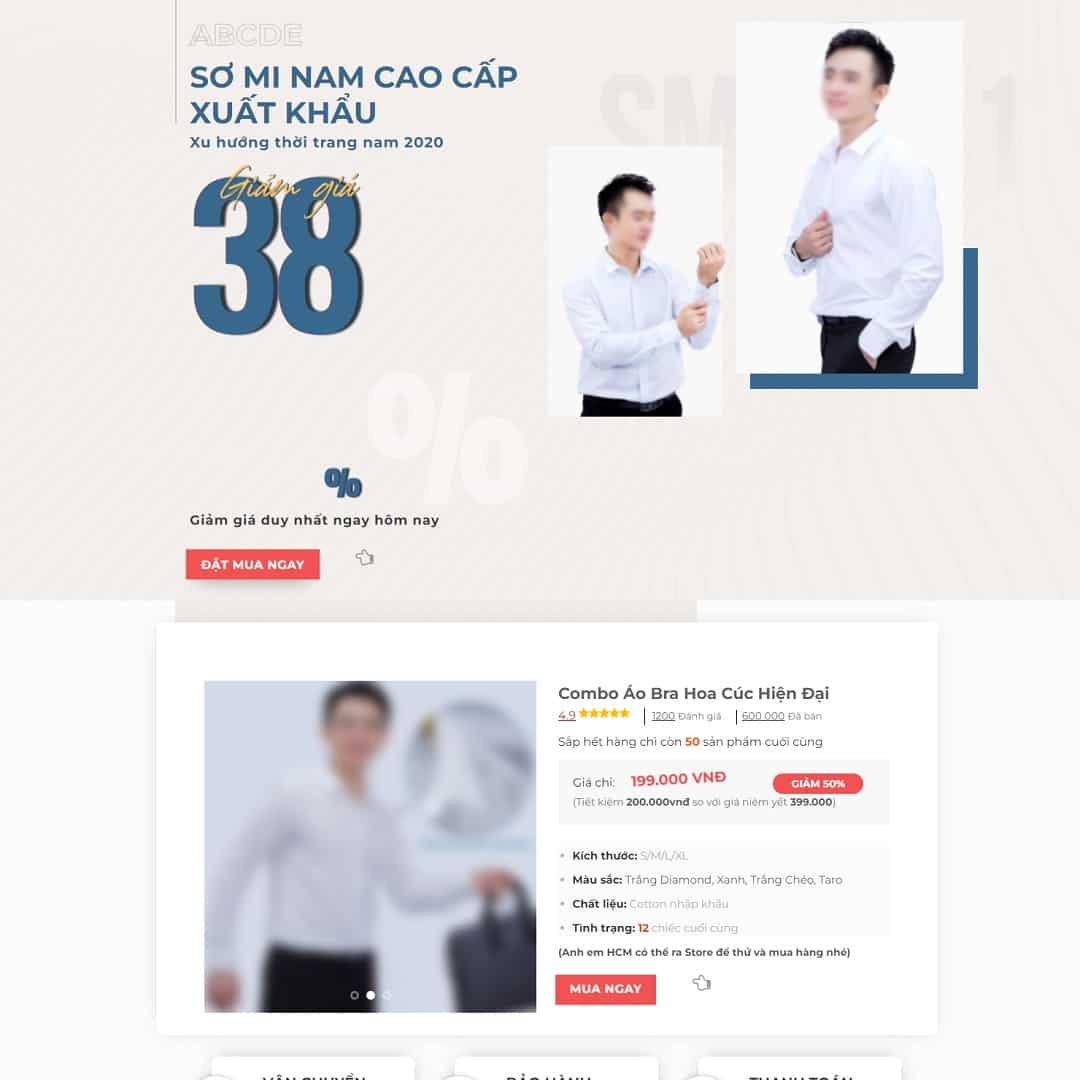 Mẫu website landing page bán áo sơ mi