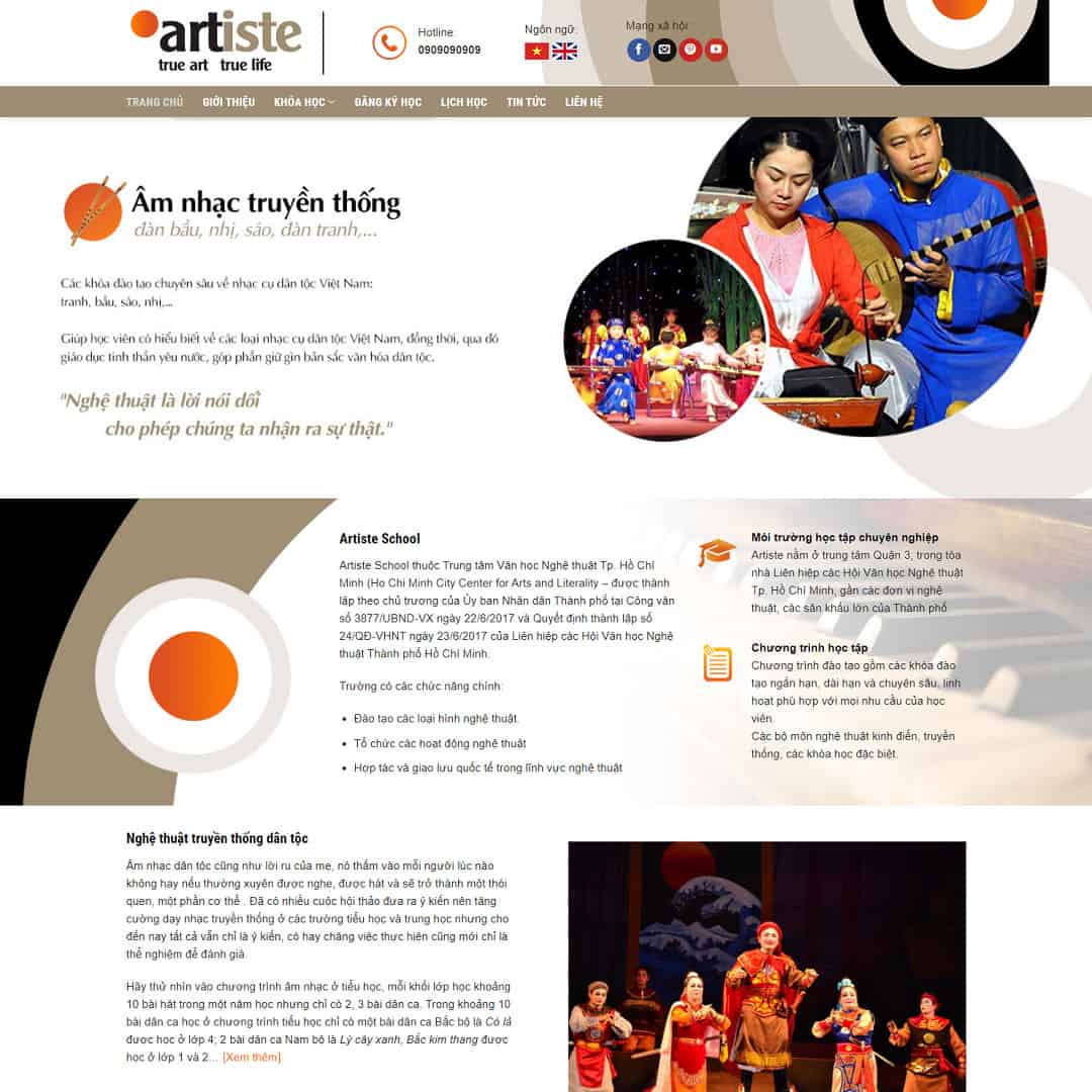 Mẫu website giới thiệu Artiste School