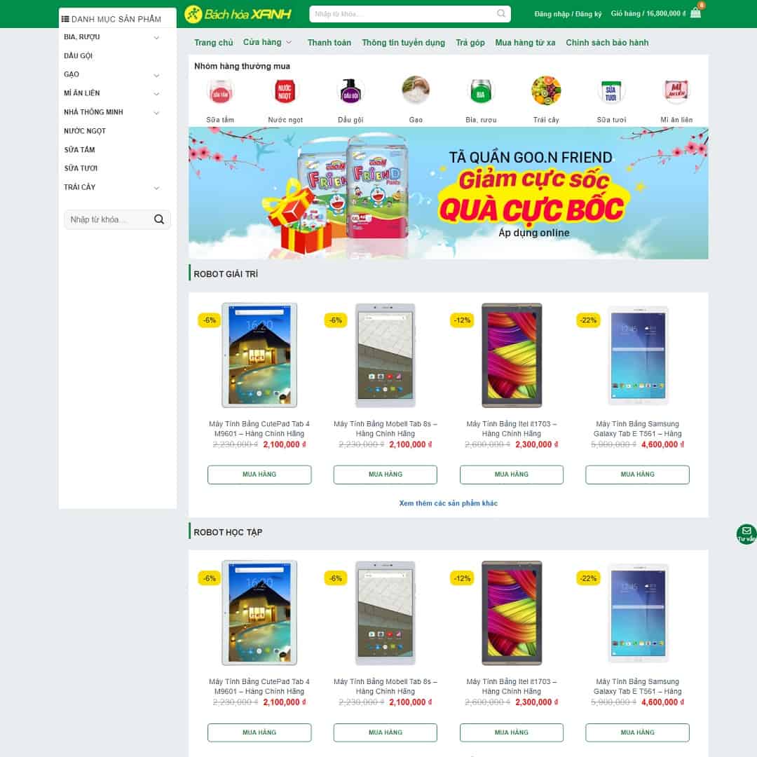 Mẫu website bách hóa shop