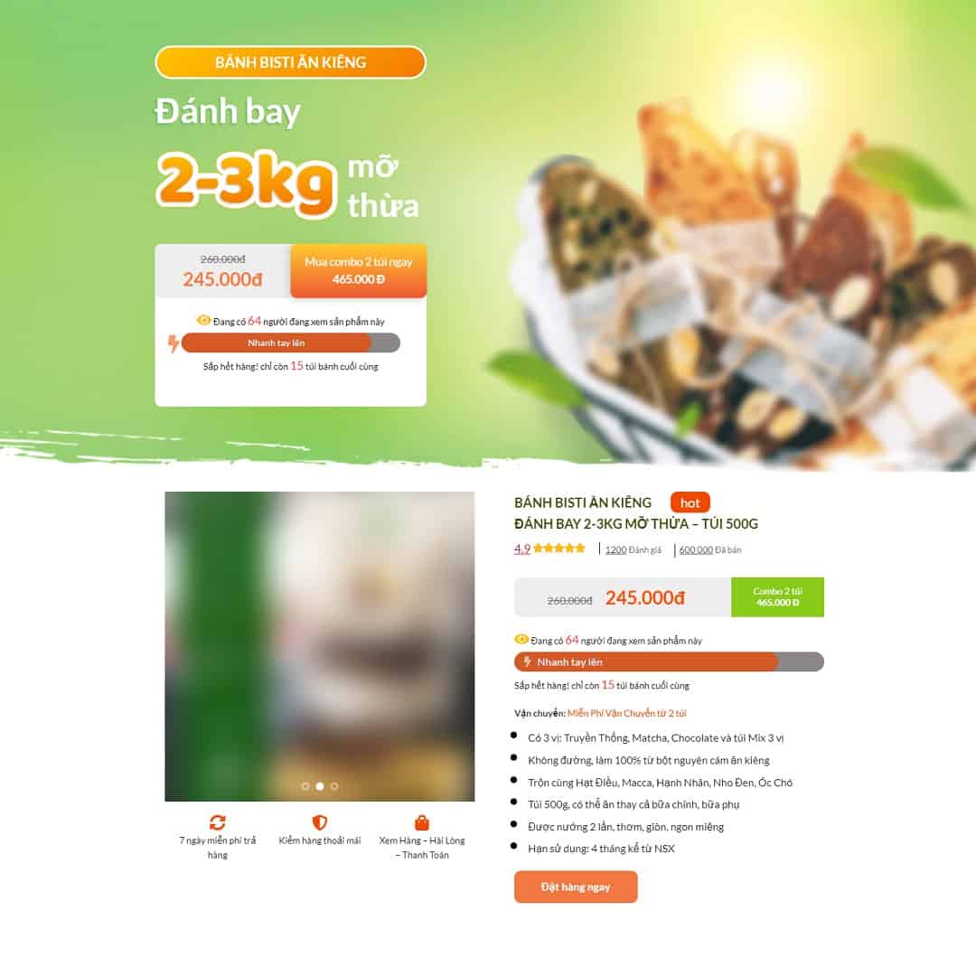 Mẫu website Landing page bánh giảm cân