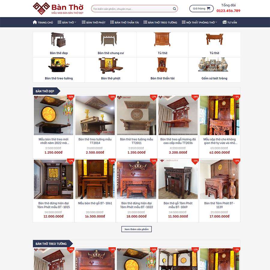 Mẫu website bán bàn thờ