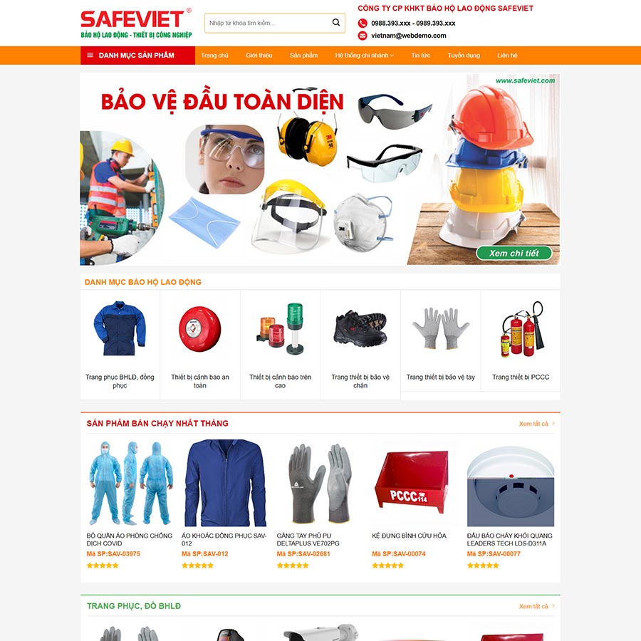 Mẫu website bán đồ bảo hộ lao động