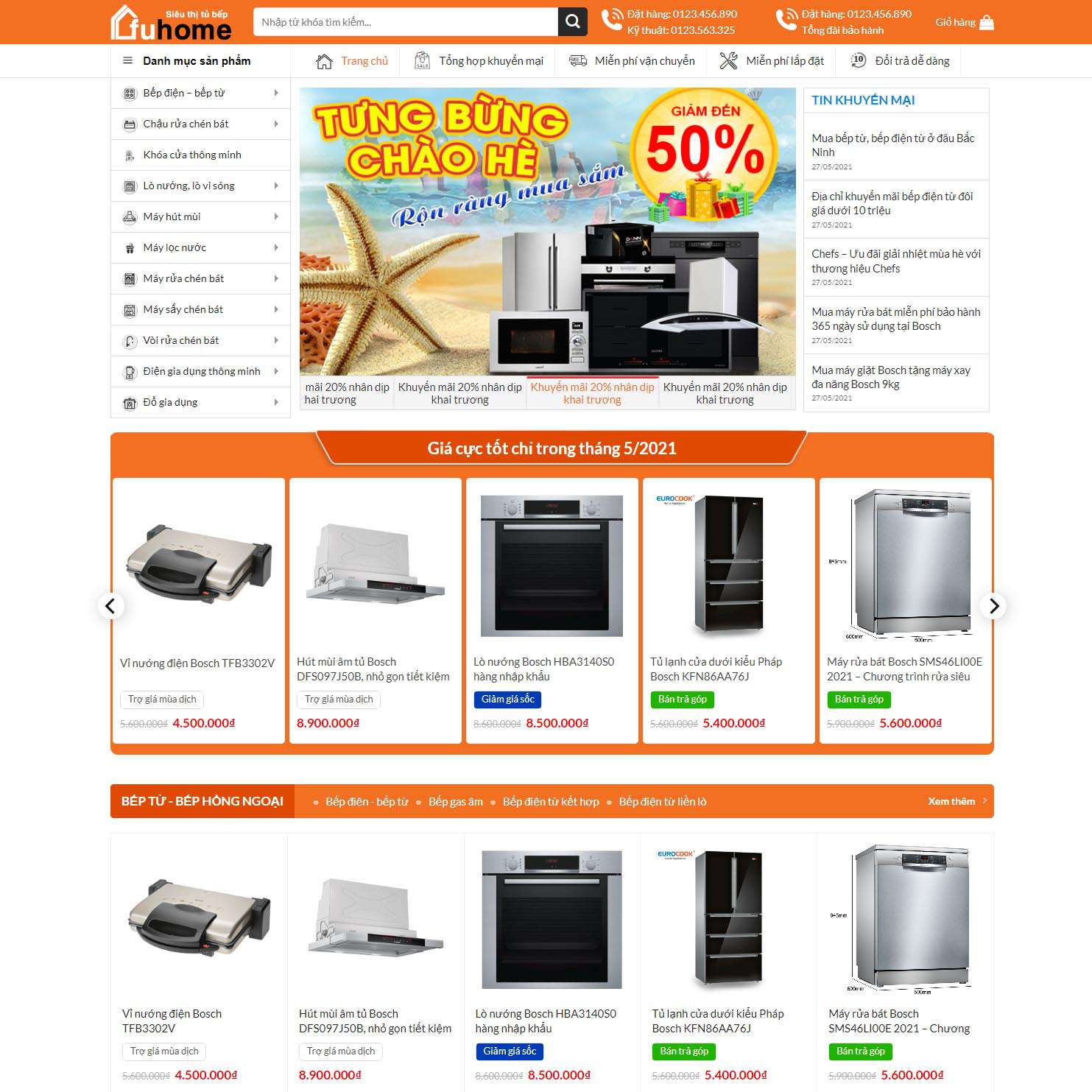 Mẫu website bán bếp từ, bếp hồng ngoại