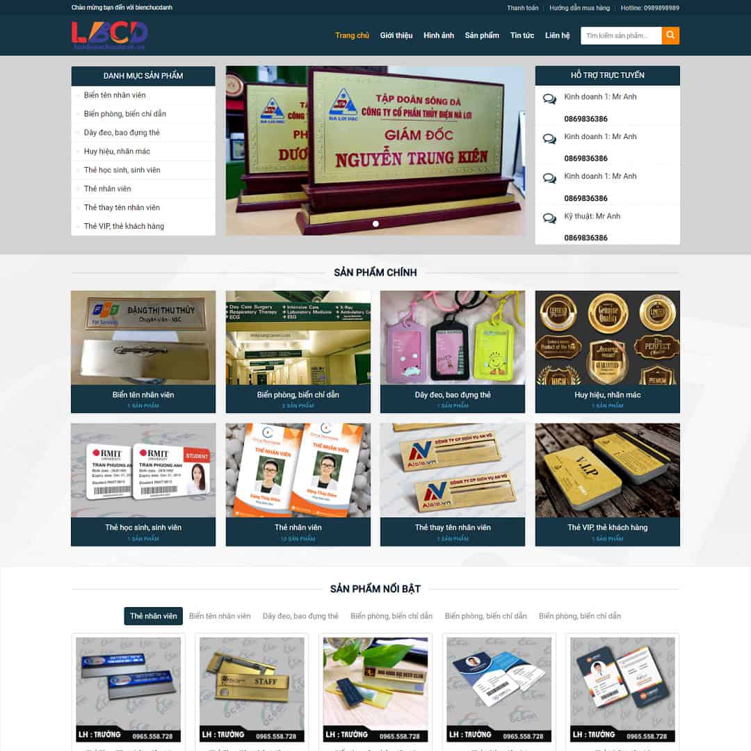 Mẫu website dịch vụ làm biển chức danh, thẻ văn phòng