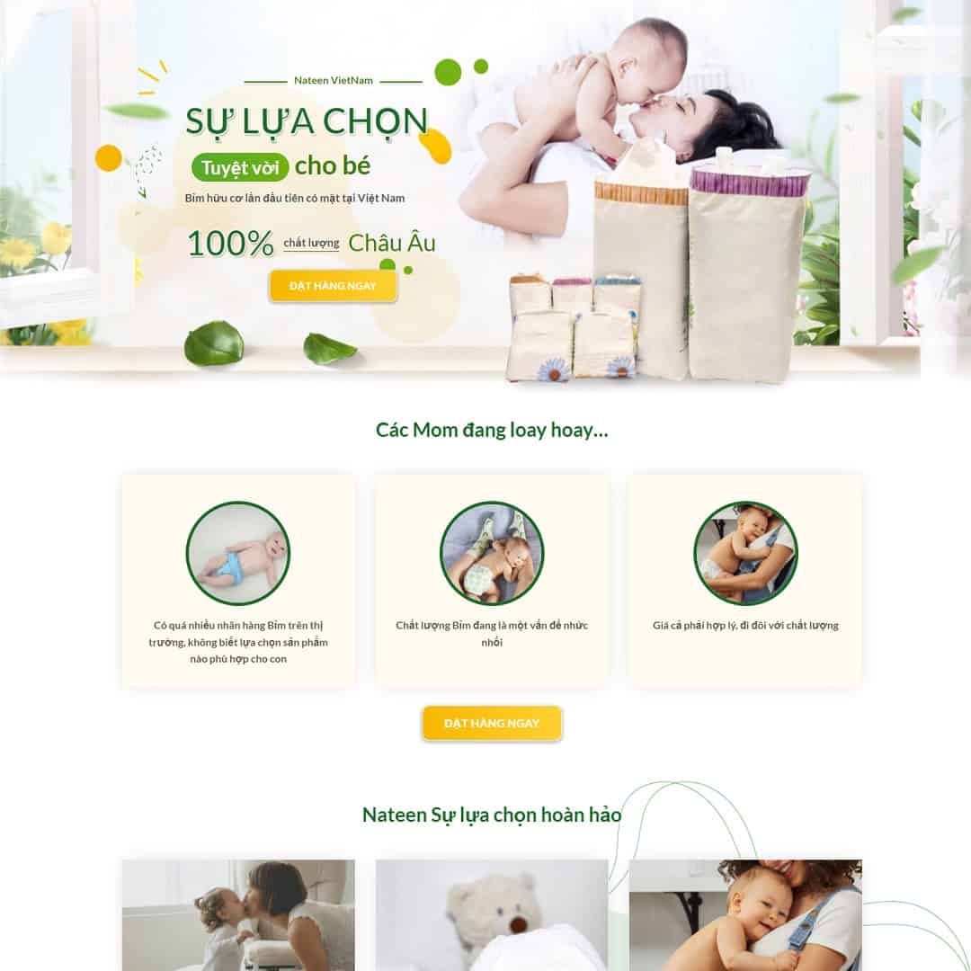 Mẫu website landing page bỉm cho bé