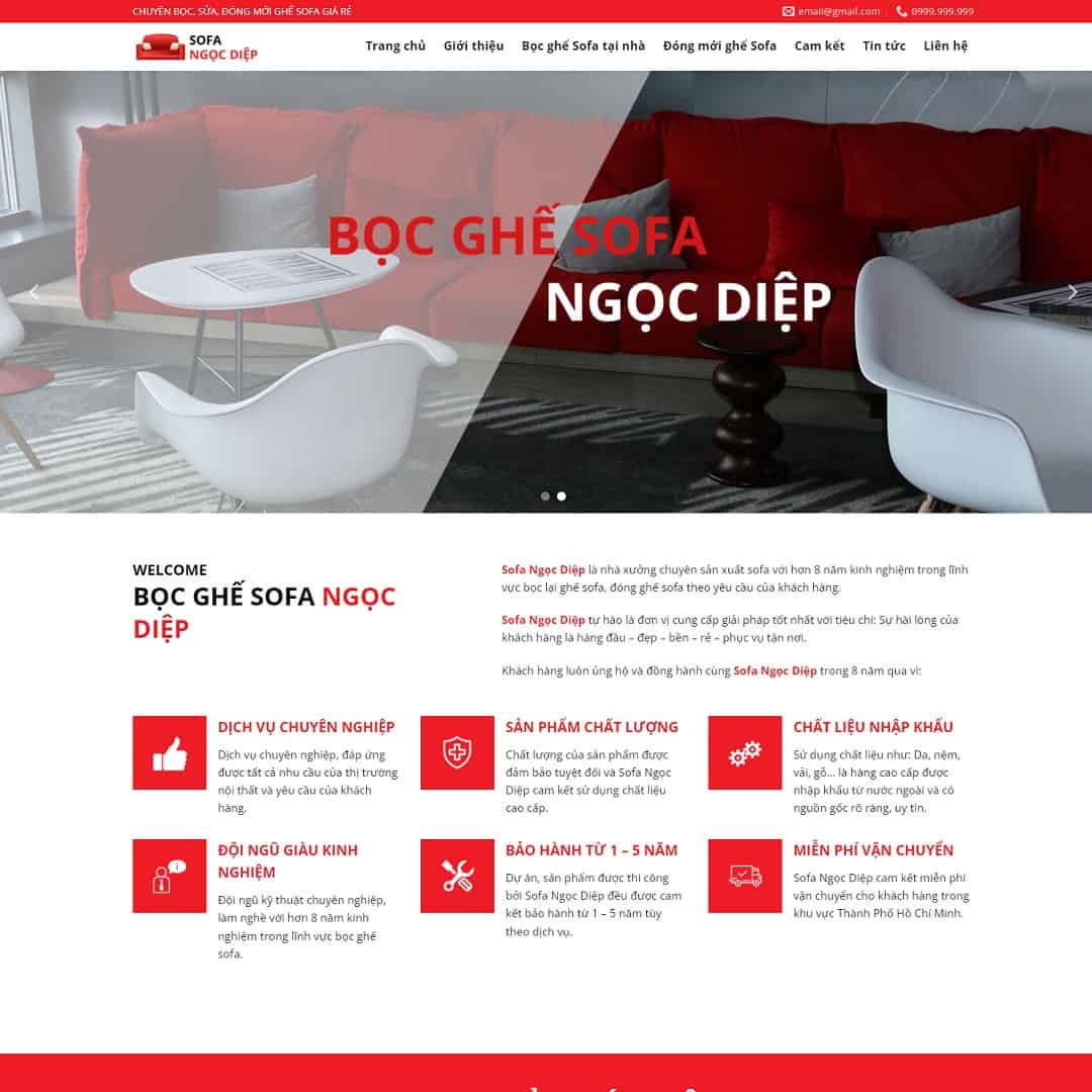 Mẫu website dịch vụ bọc ghế sofa