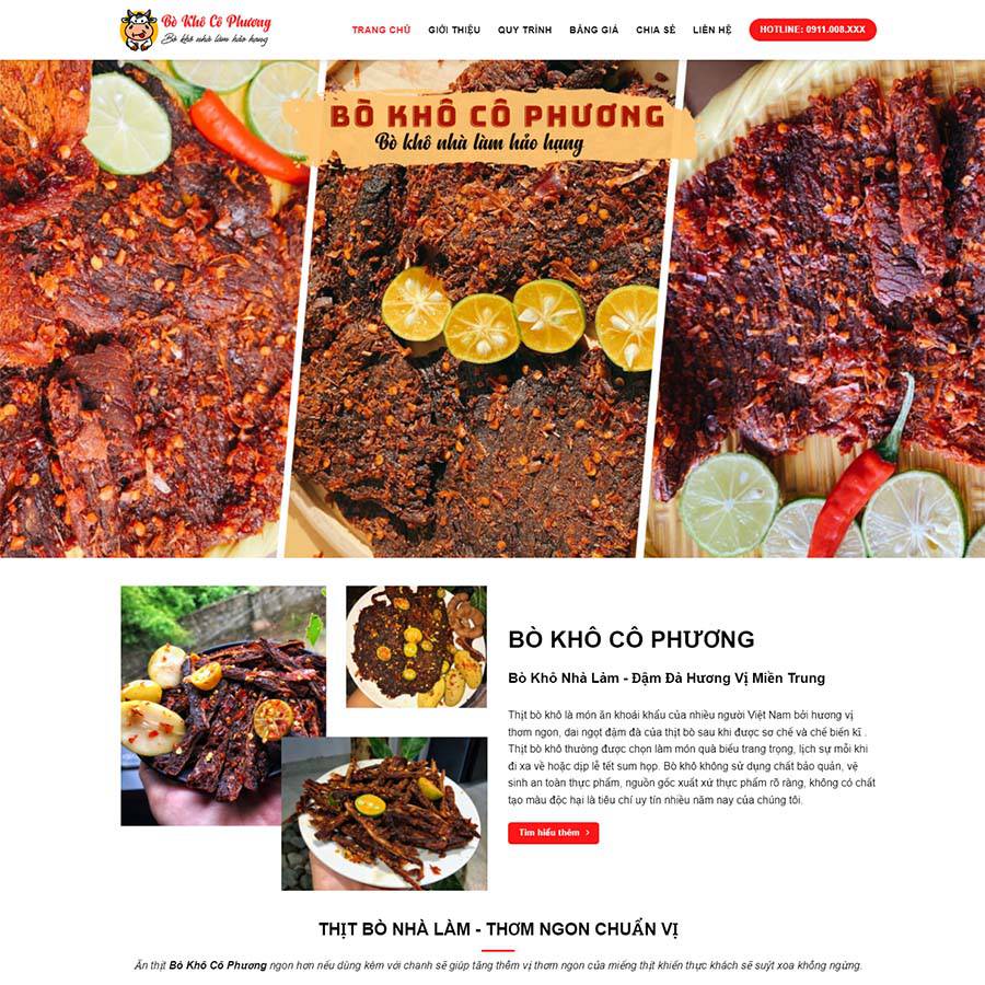 Mẫu website bán bò khô