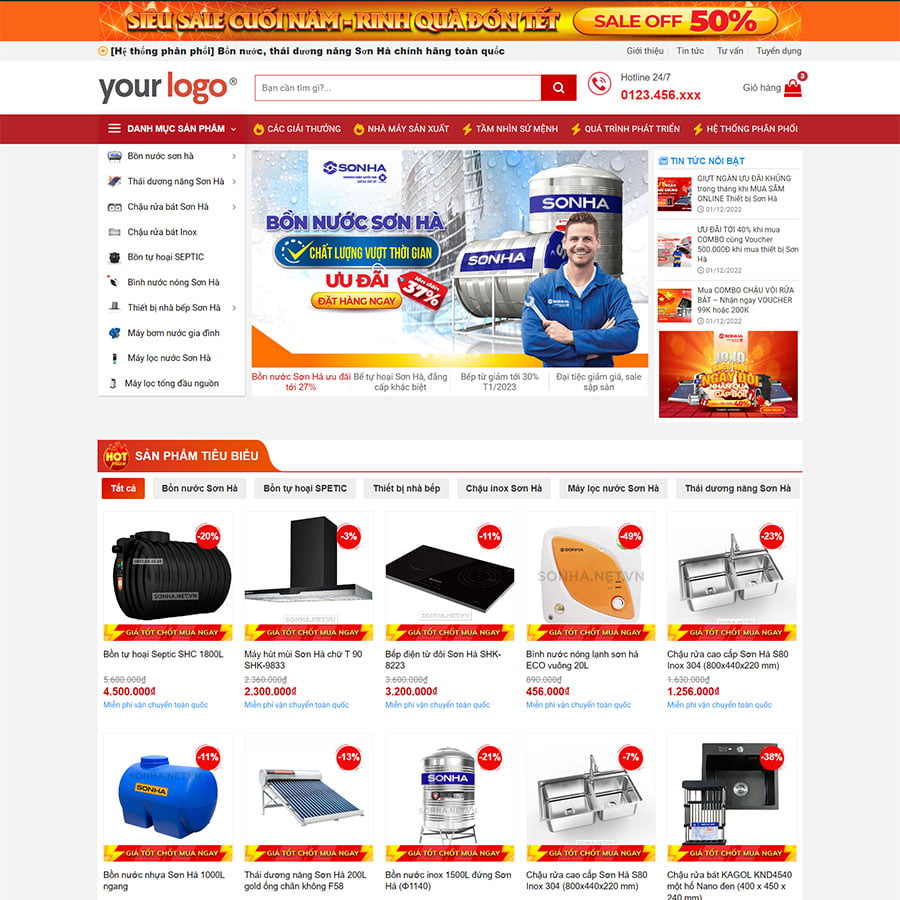 Mẫu website bán bồn nước, đồ gia dụng