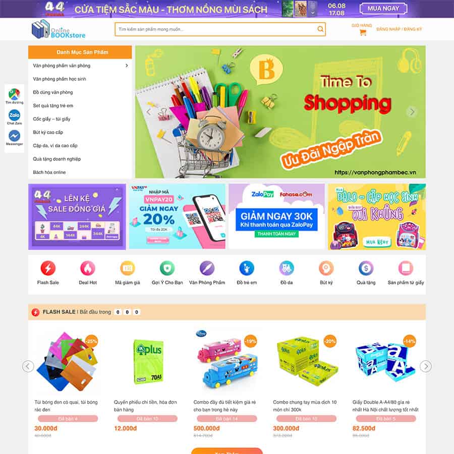 Mẫu website bán sách, văn phòng phẩm 02
