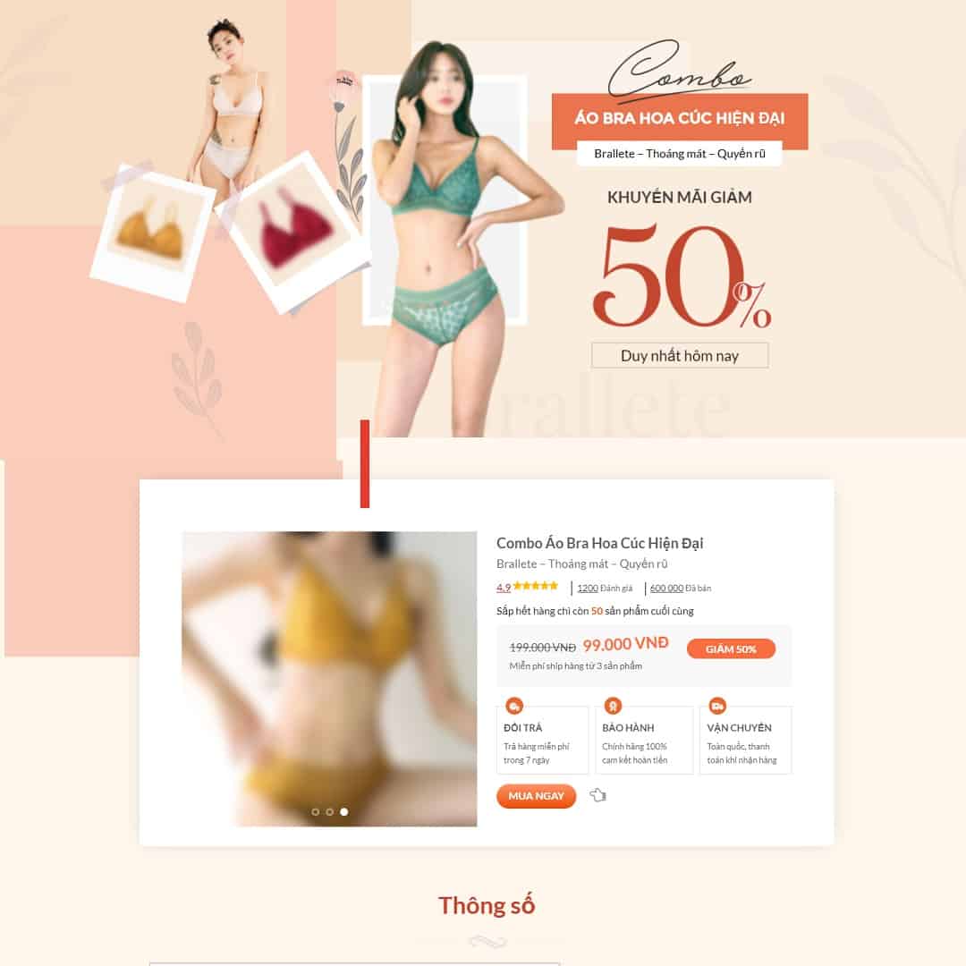 Mẫu website Landing page bán hàng nội y