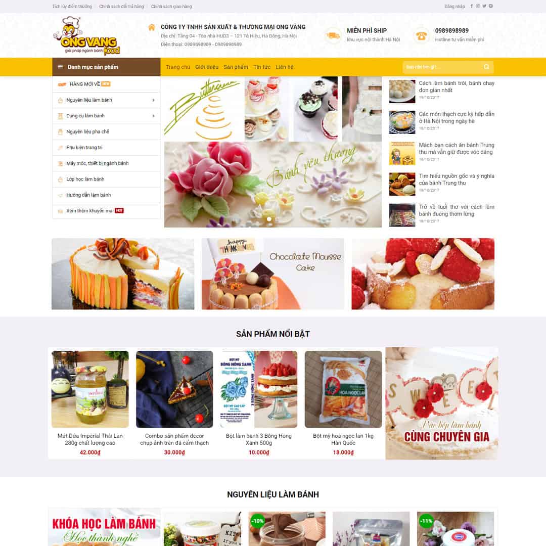 Mẫu website bán nguyên liệu, dung cụ làm bánh 01