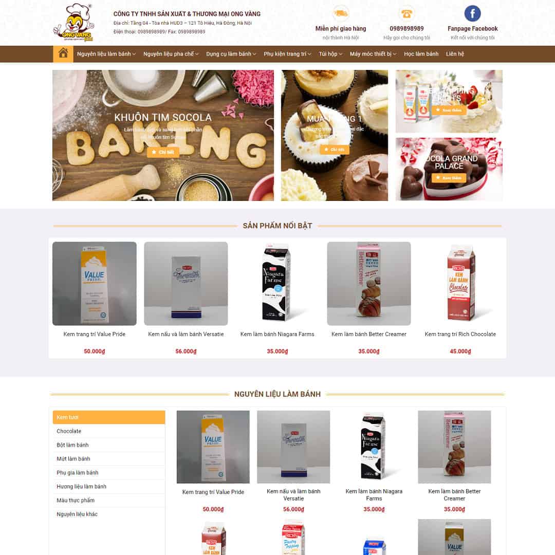 Mẫu website bán nguyên liệu, dung cụ làm bánh 02