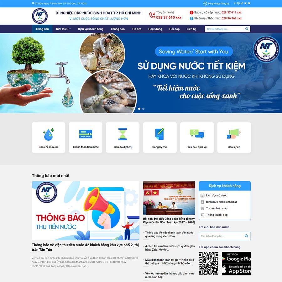 Mẫu website xí nghiệp cấp nước