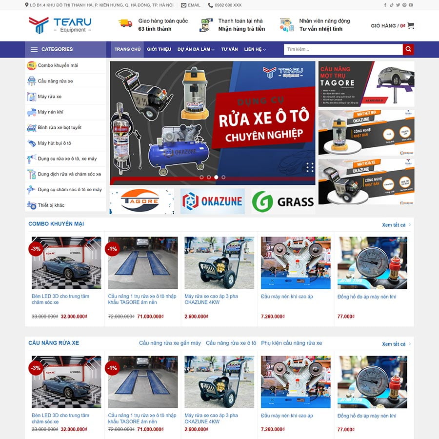 Mẫu website bán thiết bị rửa xe ô tô