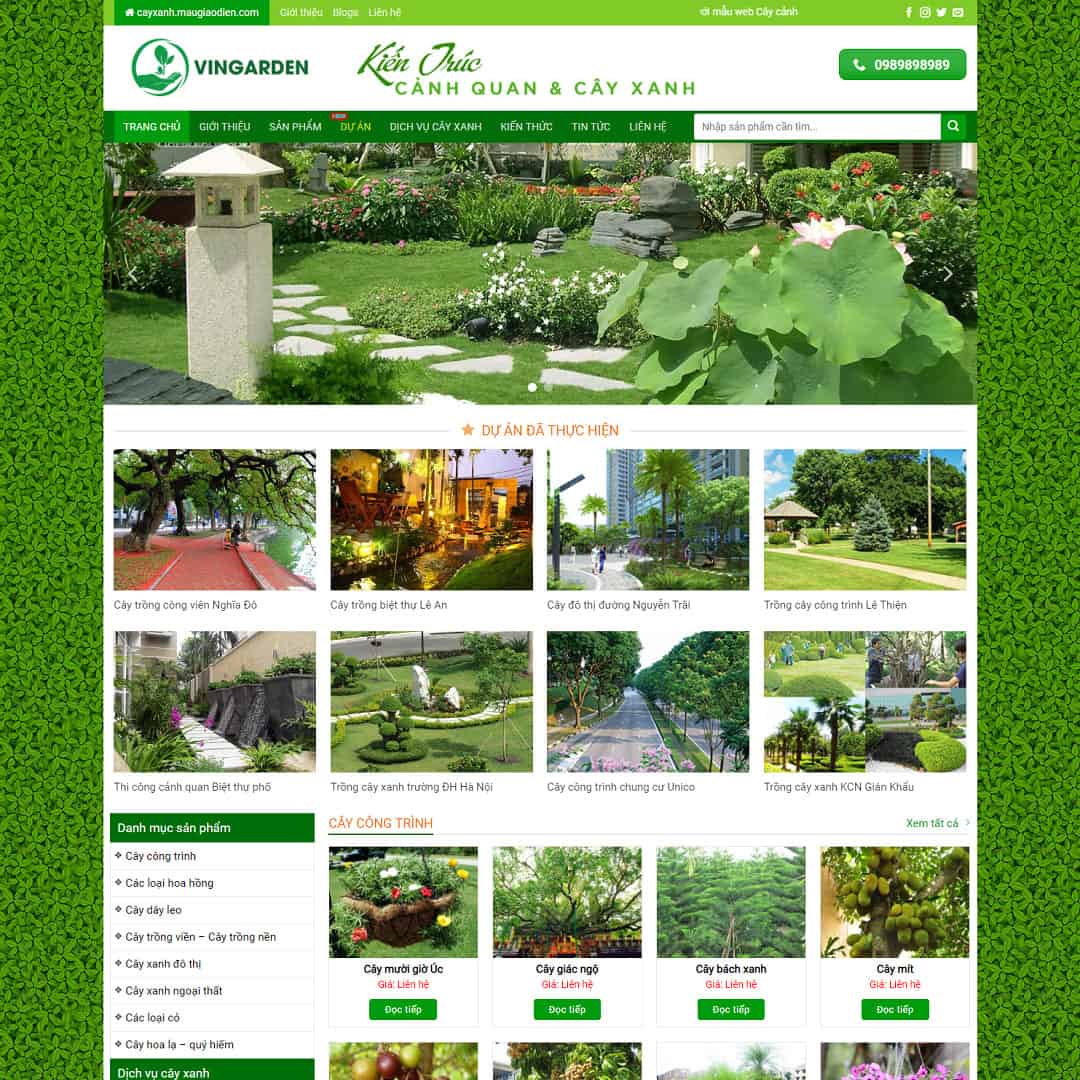 Mẫu website bán cây xanh, kiến trúc cảnh quan
