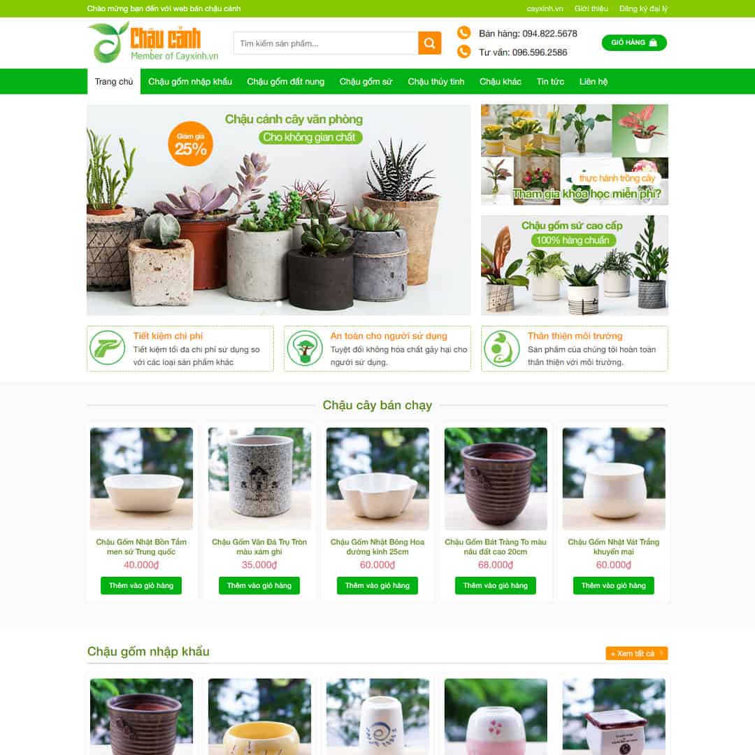 Mẫu website bán chậu cây cảnh văn phòng