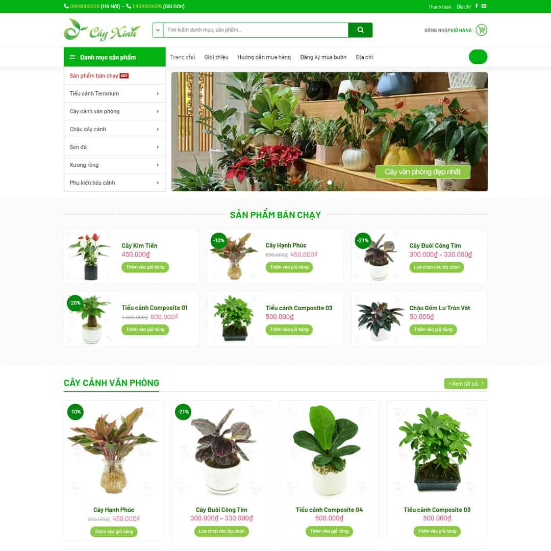 Mẫu website bán cây xanh, tiểu cảnh