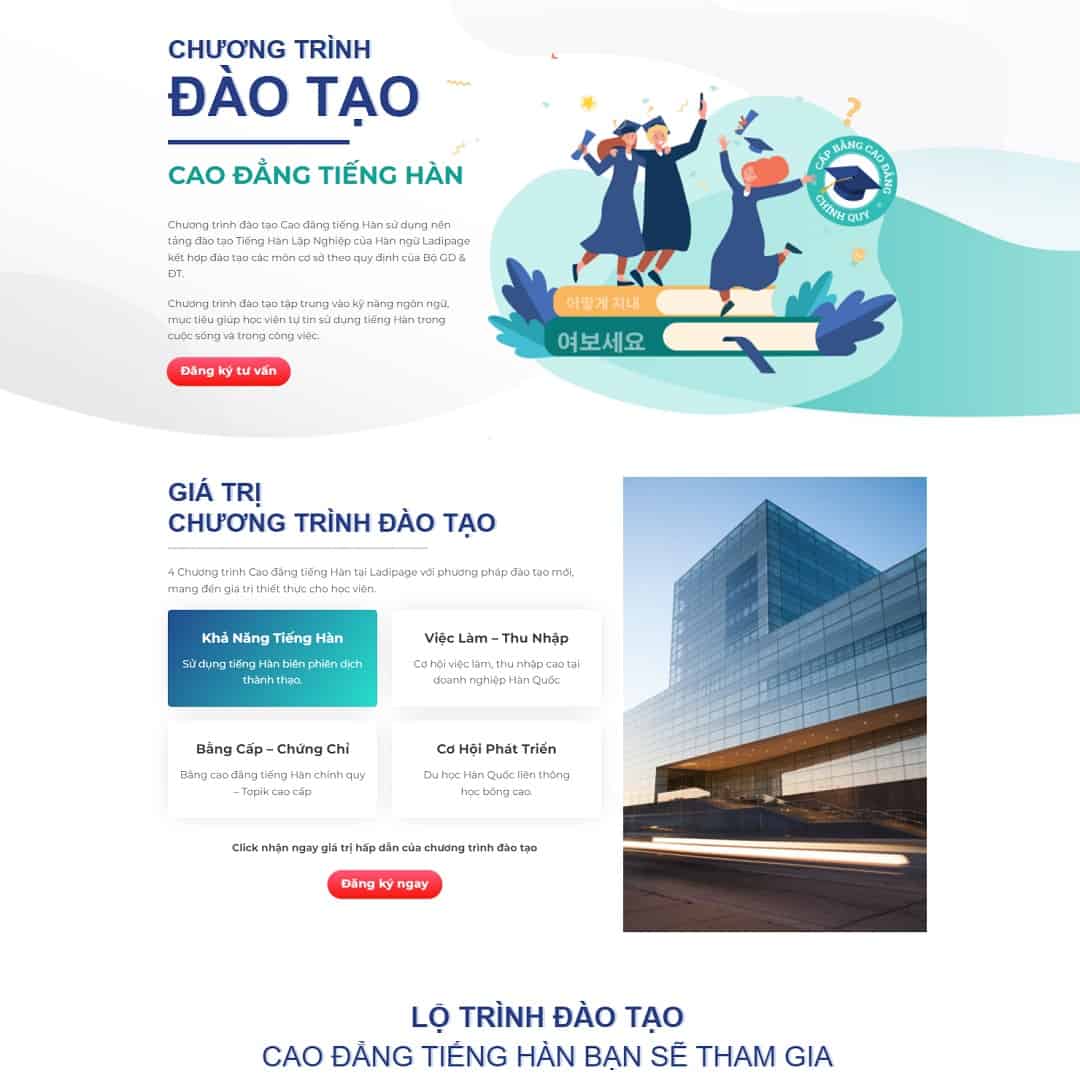 Mẫu website Landing page đào tạo tiếng Hàn