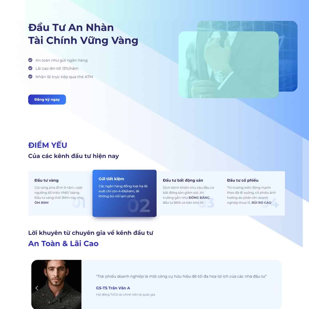 Mẫu website landing page đầu tư trái phiếu tài chính