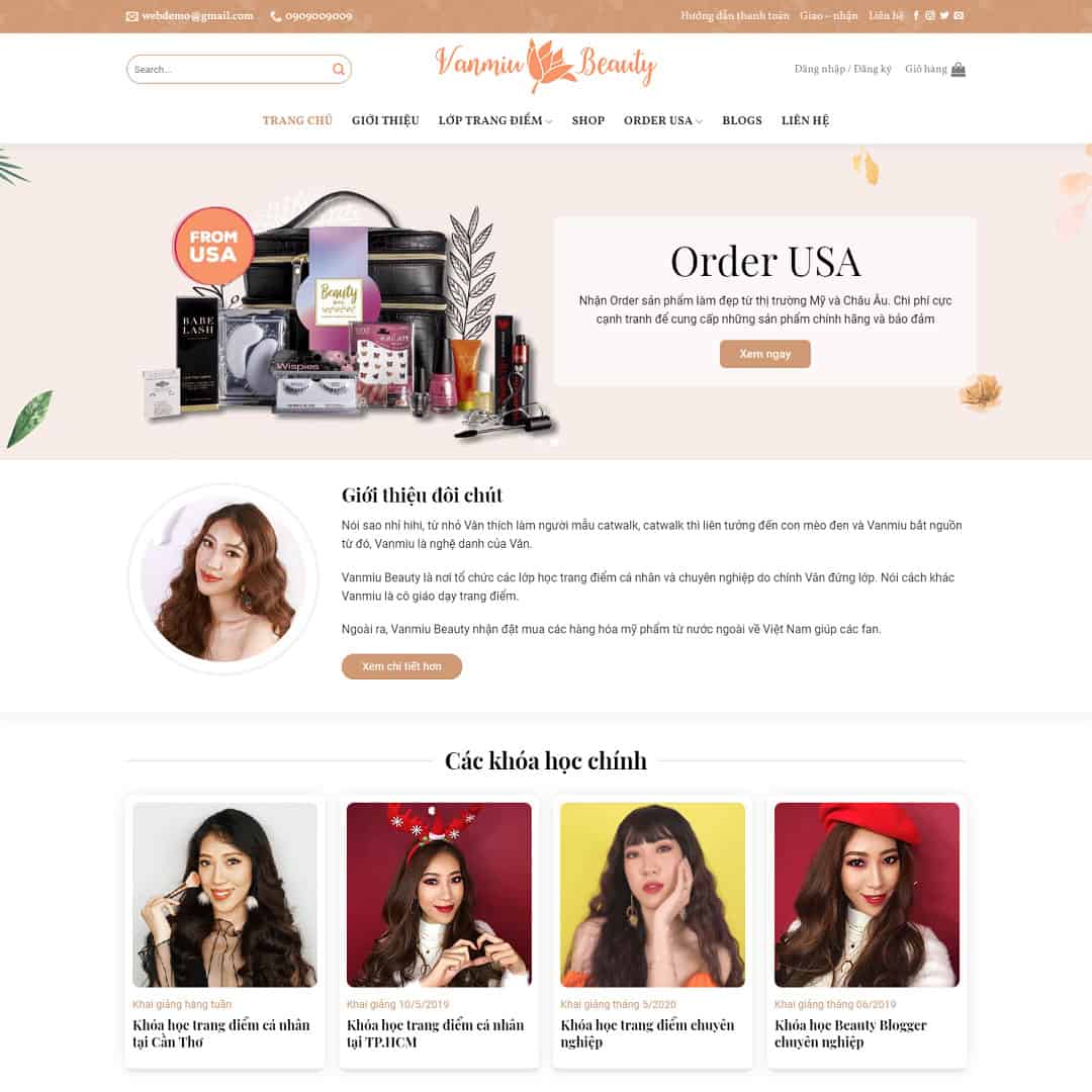 Mẫu website khóa học dạy trang điểm