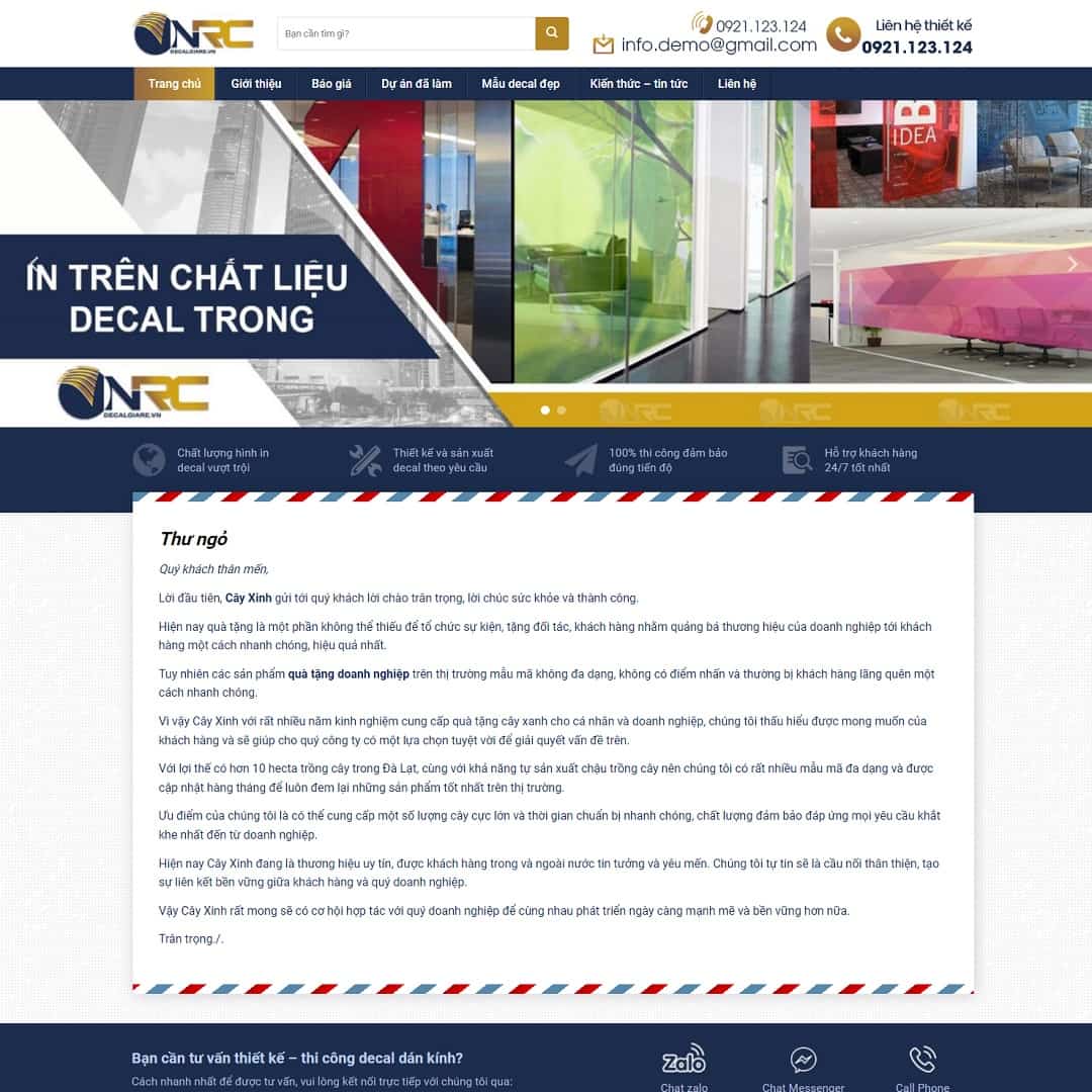 Mẫu website dịch vụ thi công dán decal
