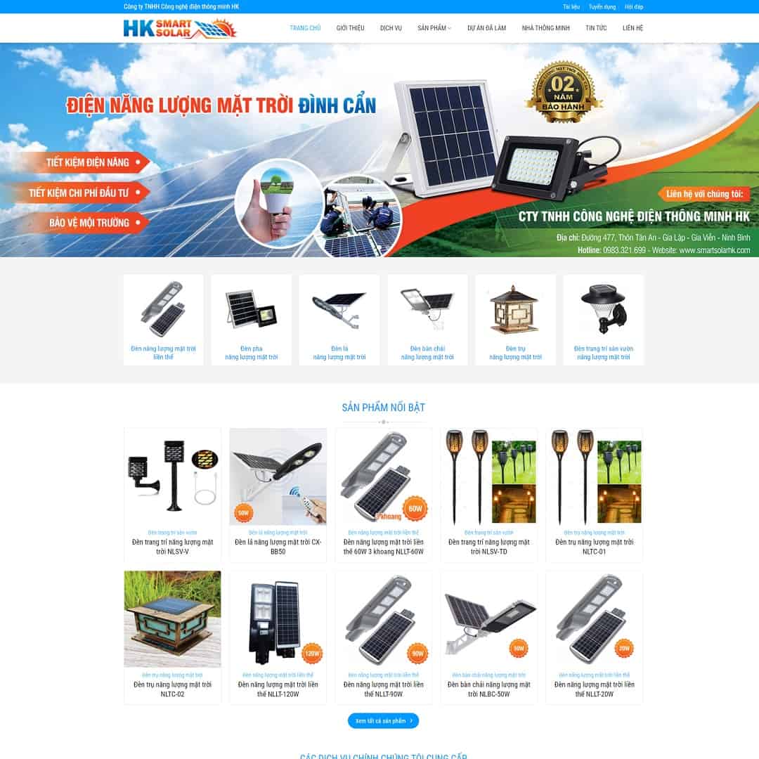 Mẫu website bán đèn led, thiết bị năng lượng mặt trời