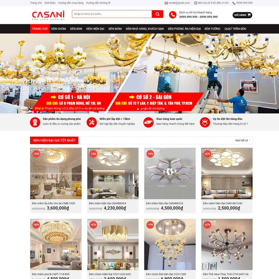 Mẫu website bán đèn Led, đèn trang trí