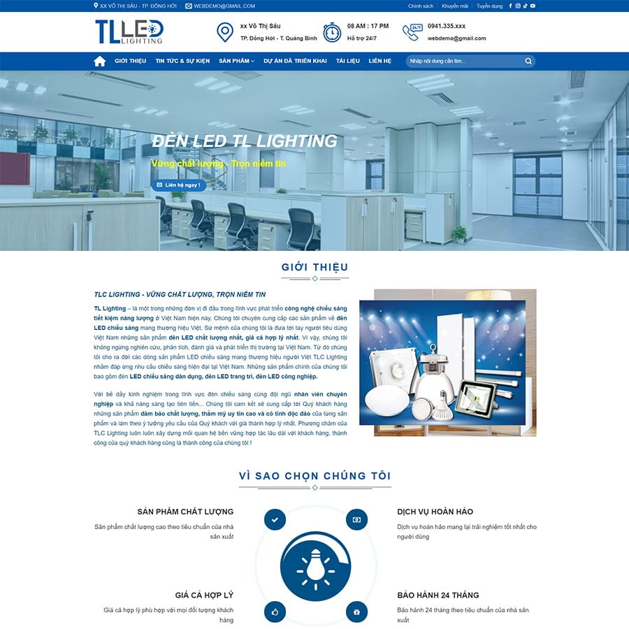 Mẫu website công ty sản xuất đèn Led