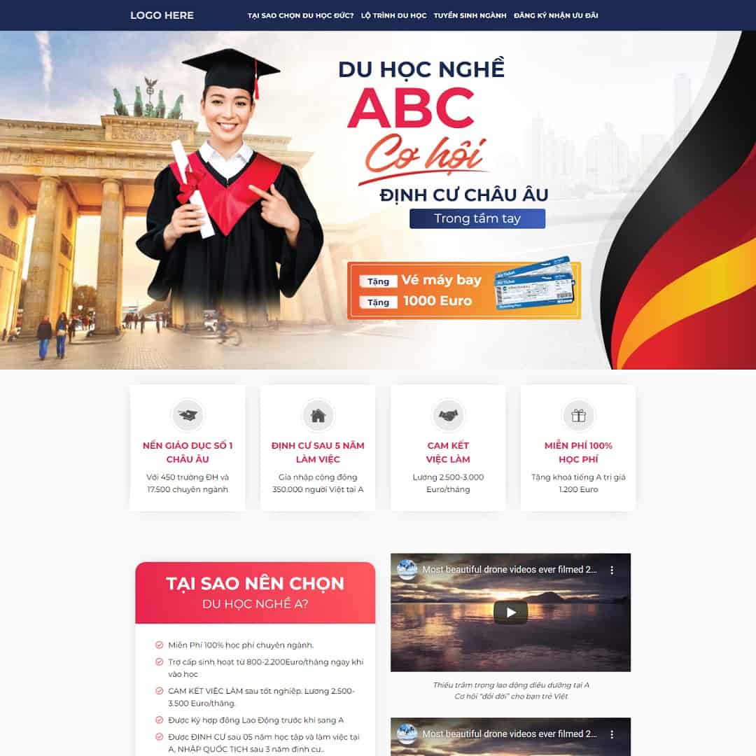 Mẫu website landing page du học nghề