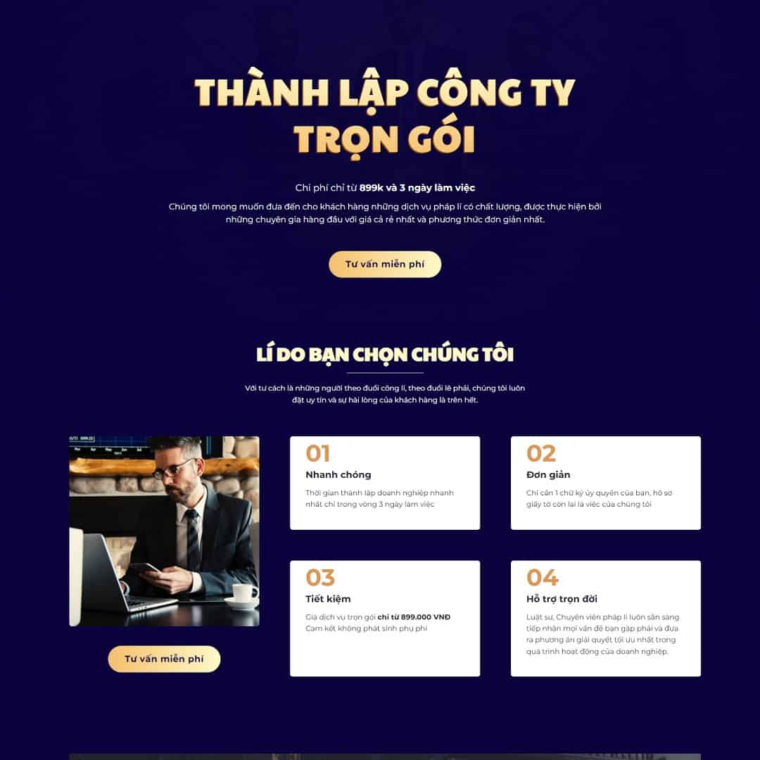 Mẫu website landing page dịch vụ thành lập công ty, doanh nghiệp