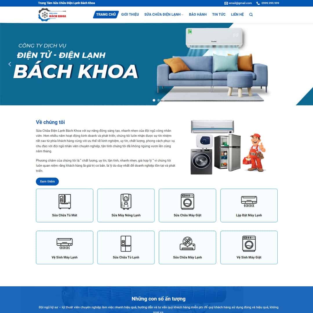 Mẫu website dịch vụ sửa chữa điện lạnh