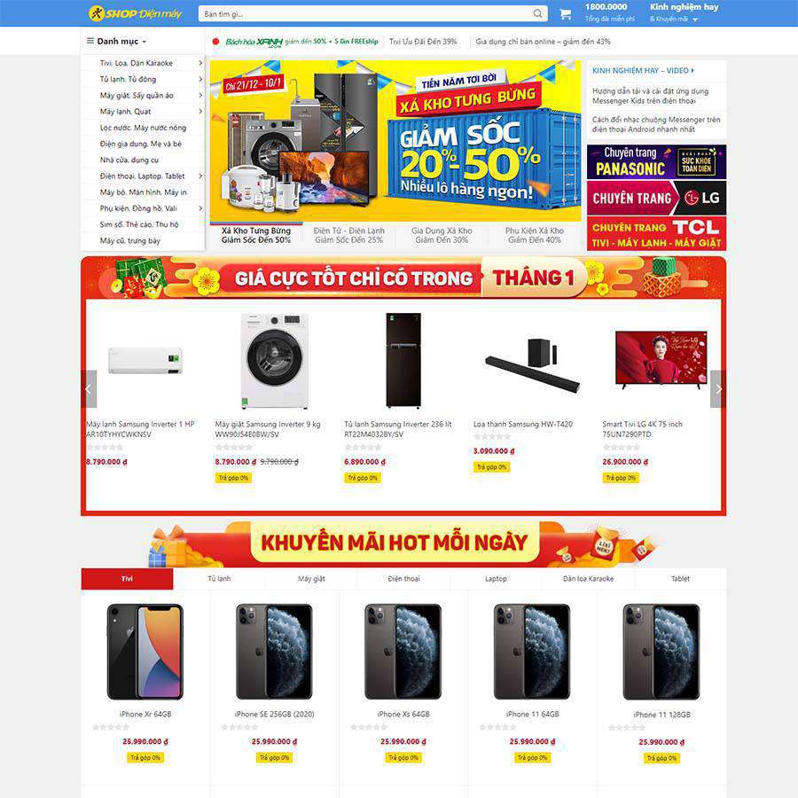 Mẫu website điện máy xanh