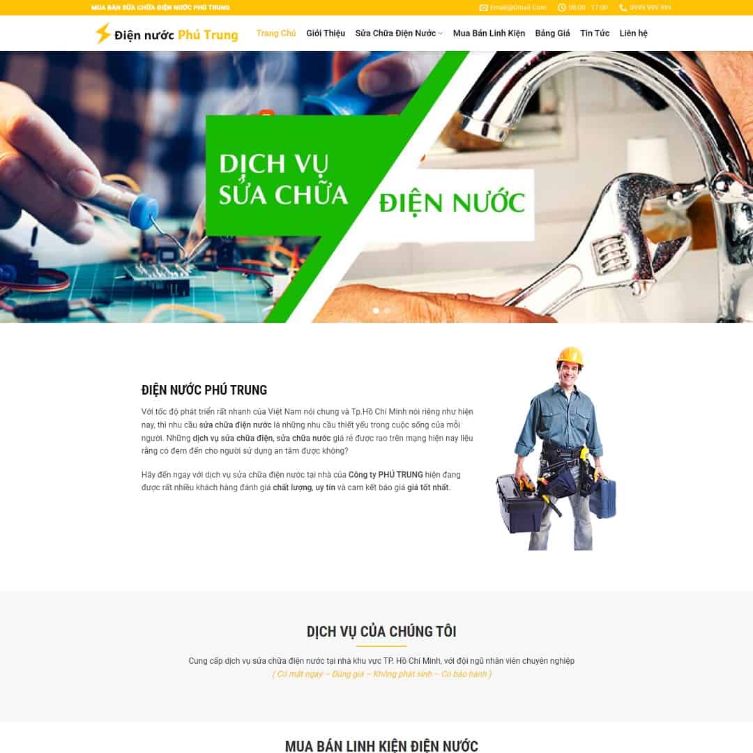 Mẫu website dịch vụ sửa chữa điện nước