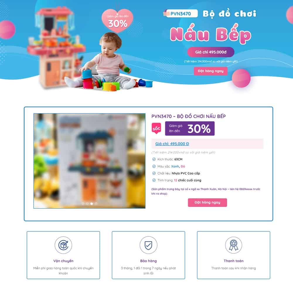 Mẫu website Lading Page bán đồ chơi trẻ em