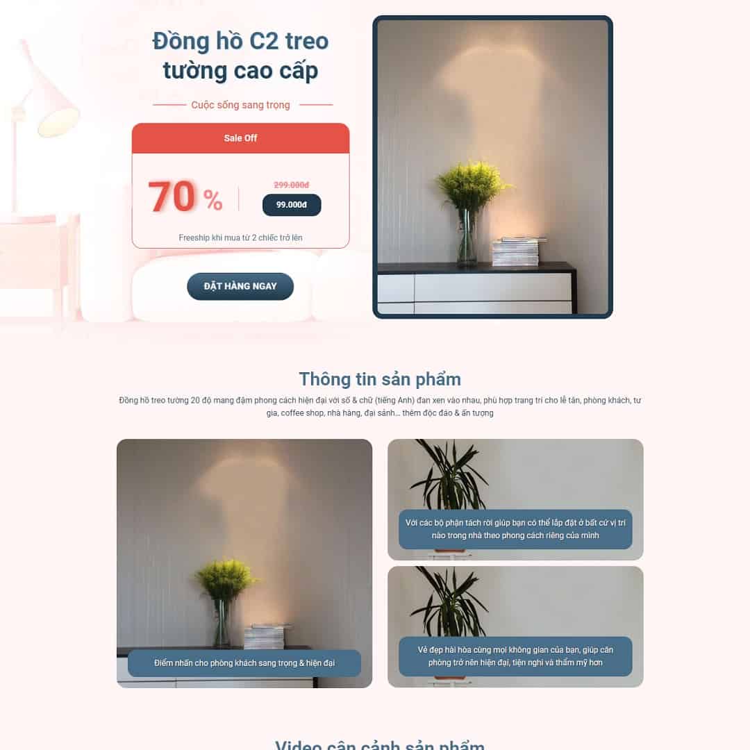 Mẫu website landing page đồng hồ gián tường 3D