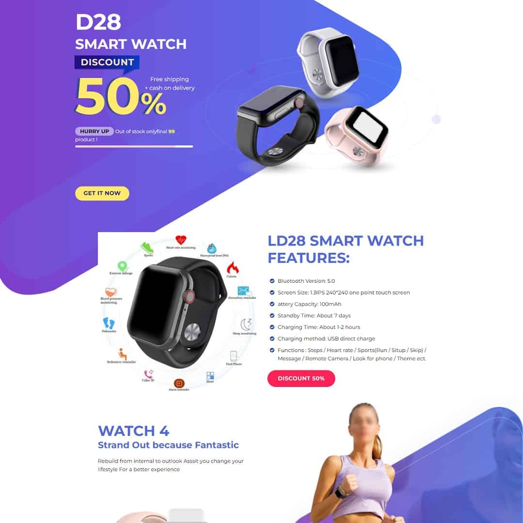 Mẫu website landing page bán đồng hồ thông minh smartwatch