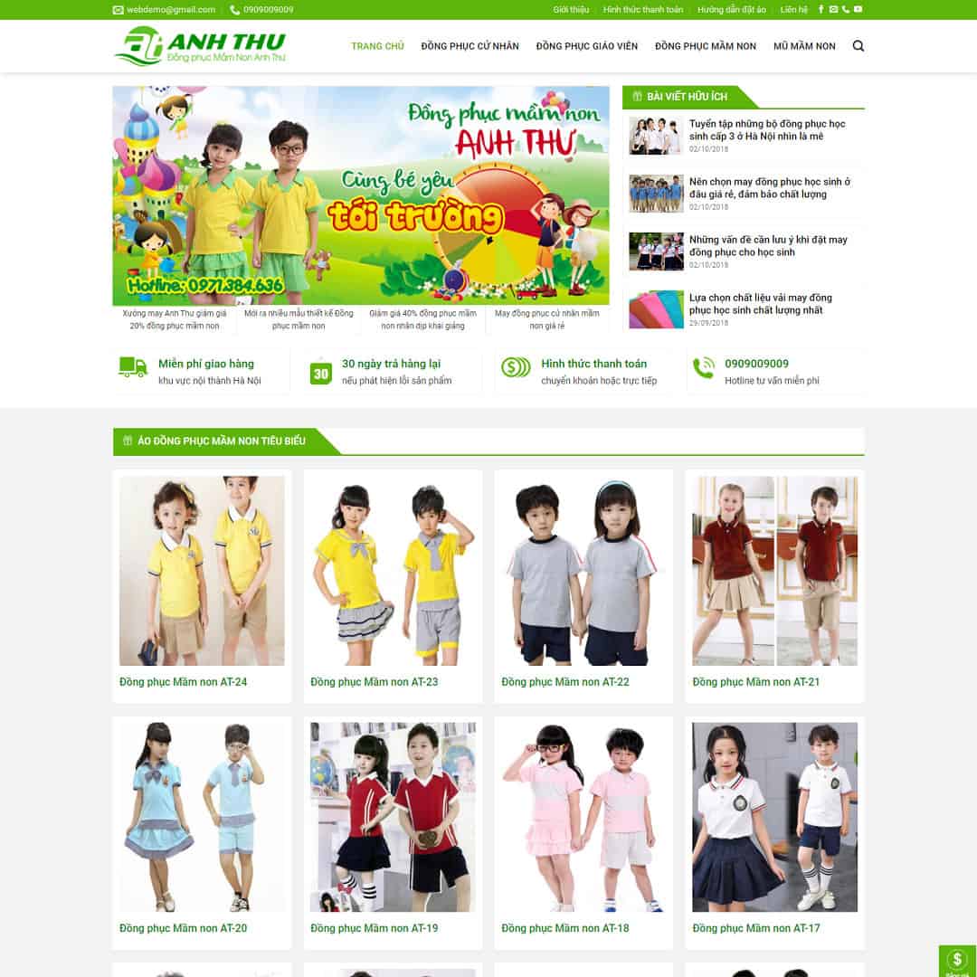 Mẫu website dịch vụ đồng phục