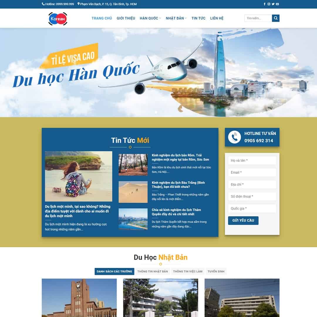 Mẫu website công ty du học Hàn Quốc