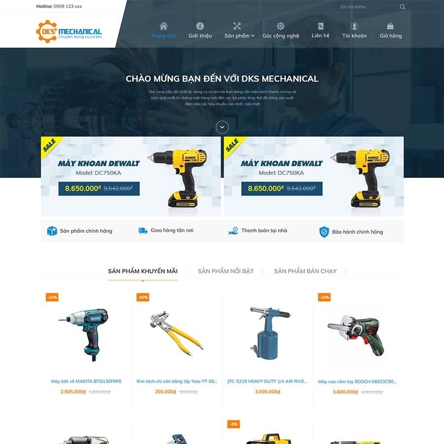 Mẫu website bán dụng cụ cơ khí 02