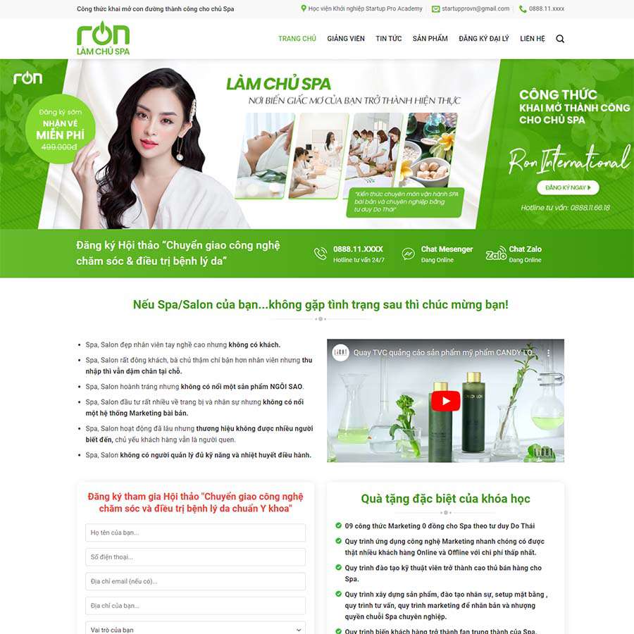Mẫu website đào tạo chủ Spa
