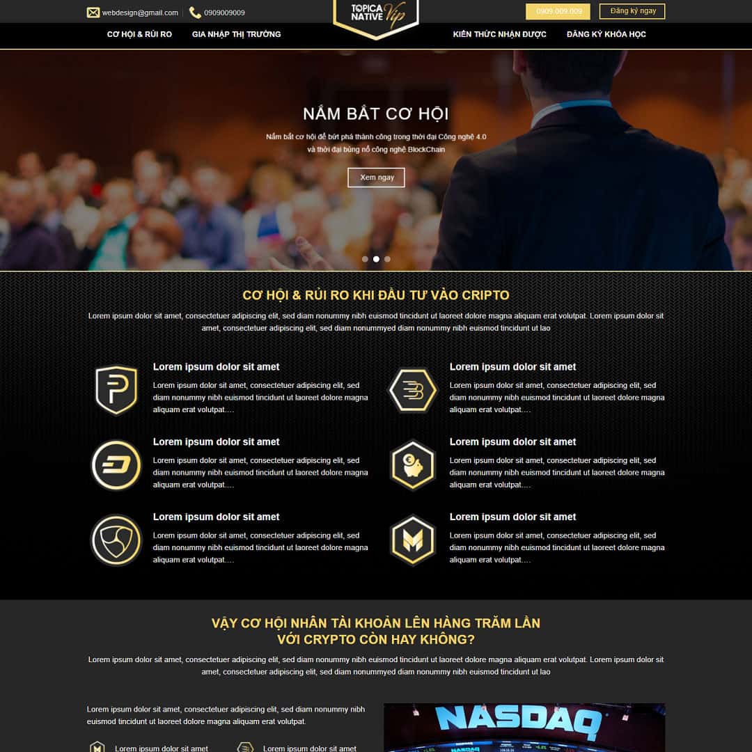 Mẫu website landing page khóa học tài chính, crypto