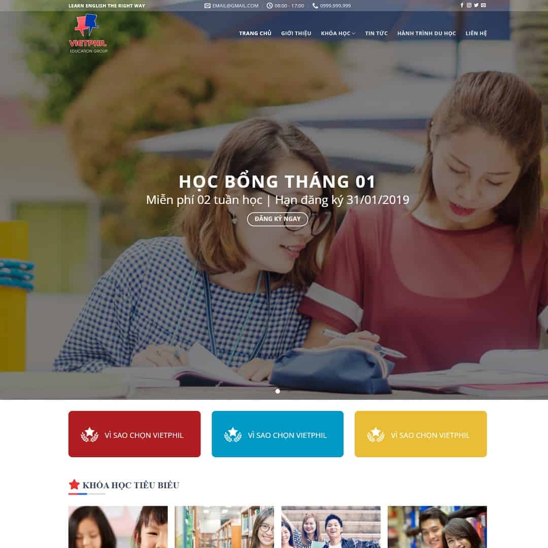 Mẫu website trung tâm đào tạo anh ngữ, du học