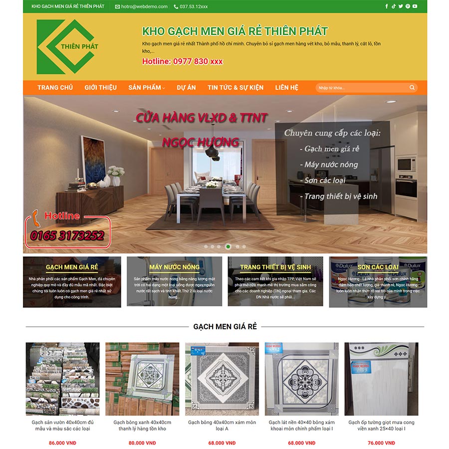 Mẫu website bán kho gạch men