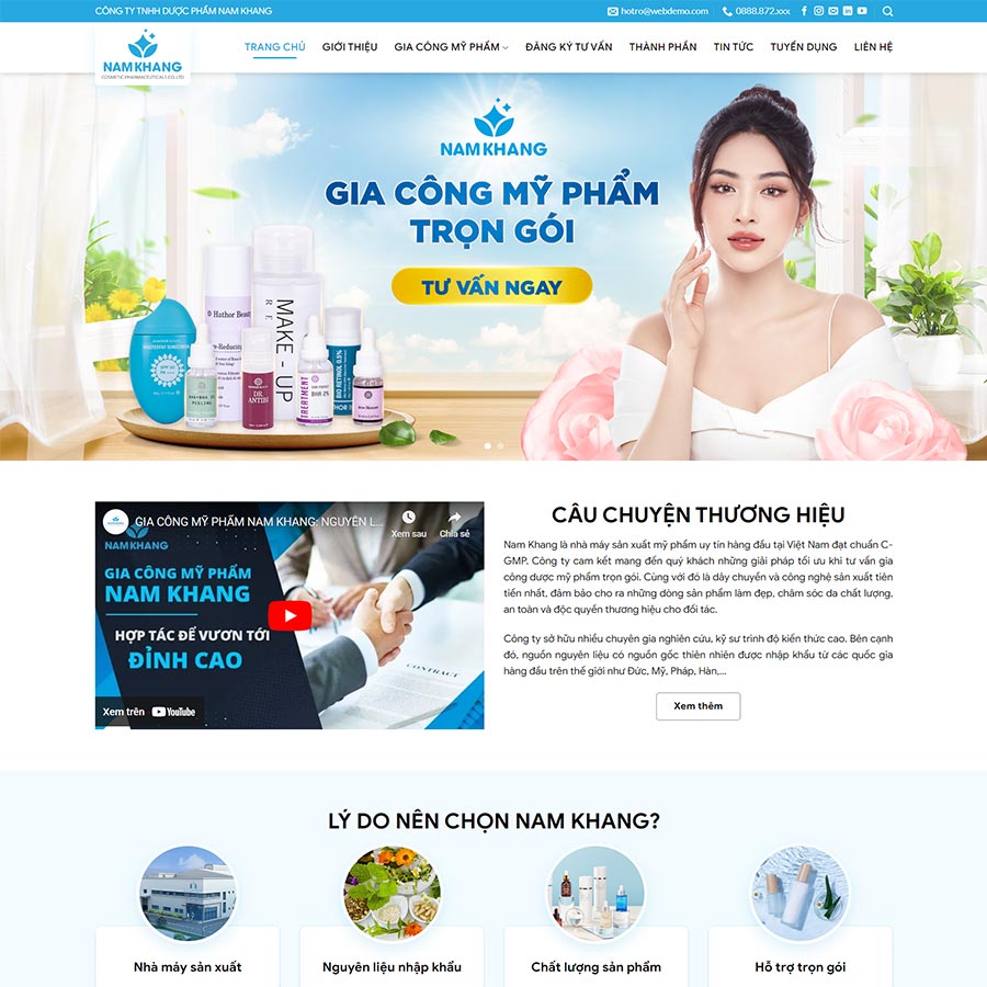 Mẫu website gia công mỹ phẩm