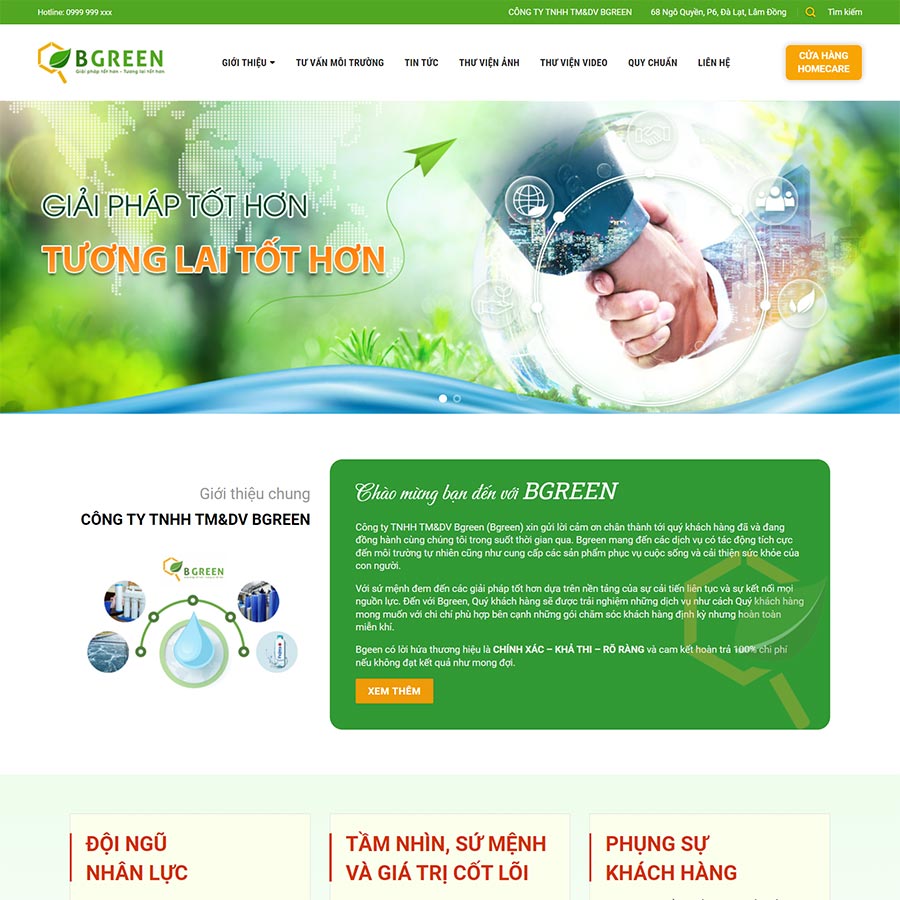Mẫu website giới thiệu công ty giải pháp môi trường