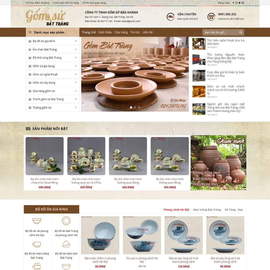 Mẫu website bán đồ gốm, sứ