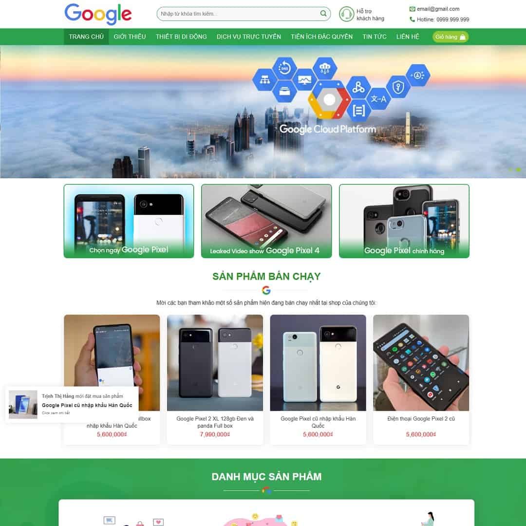 Mẫu website bán hàng, dịch vụ google shop