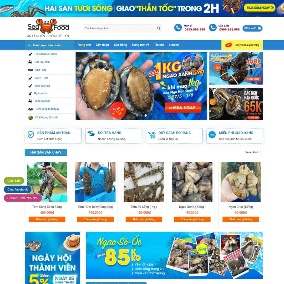 Mẫu website cửa hàng bán Hải Sản