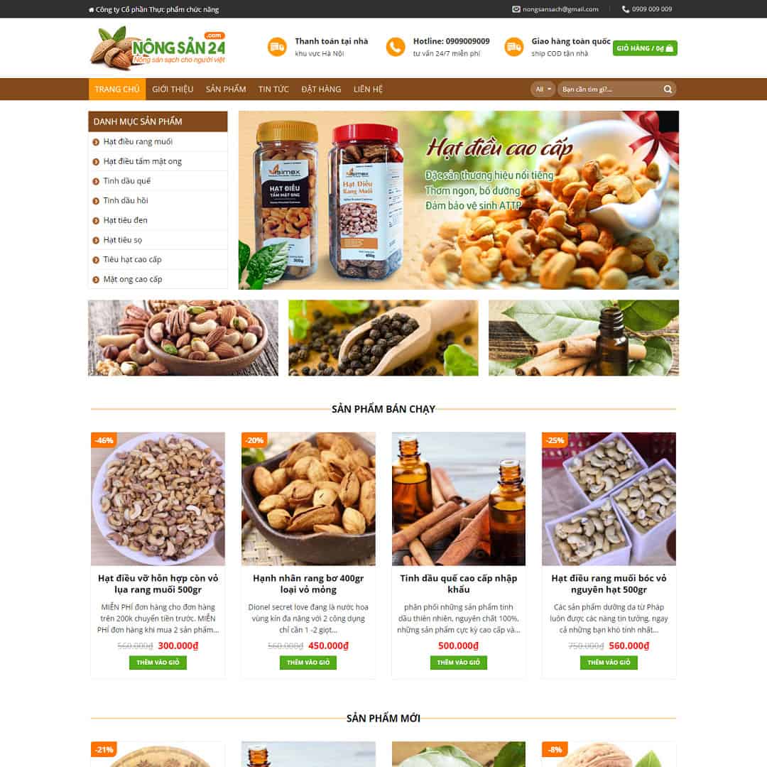 Mẫu website bán hạt điều, thực phẩm